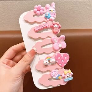 NWT Sanrio Melody Rainbow Hair Clips 5pc Pink